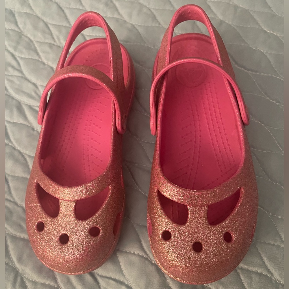 Crocs size 12 pink sparkle ballet crocs